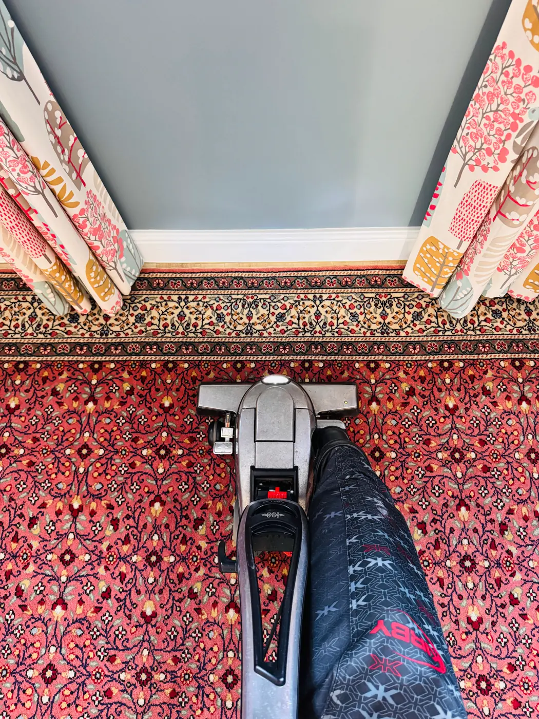 Cleaning equipment working across a patterned rug