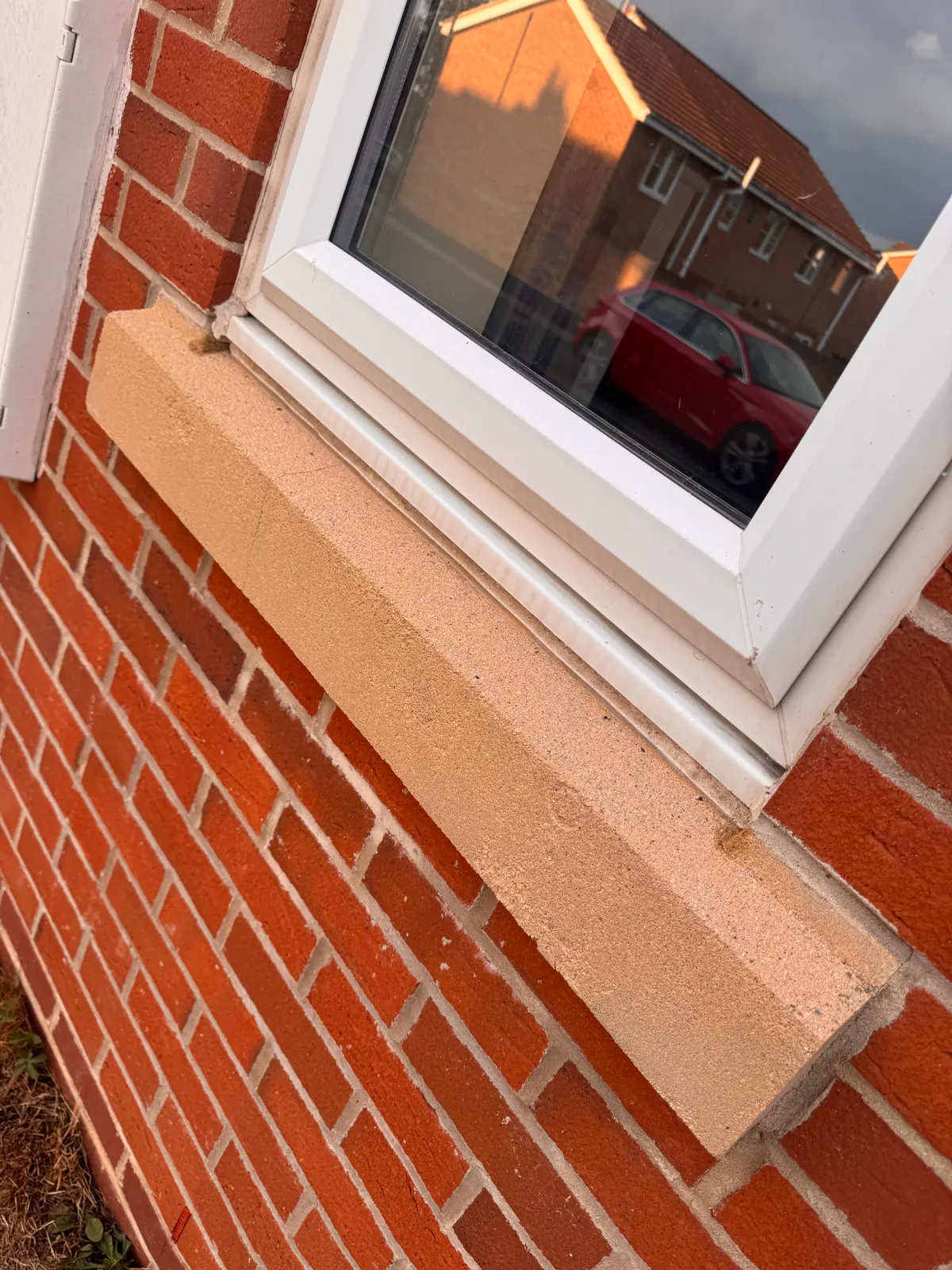 Stone exterior window sill after cleaning